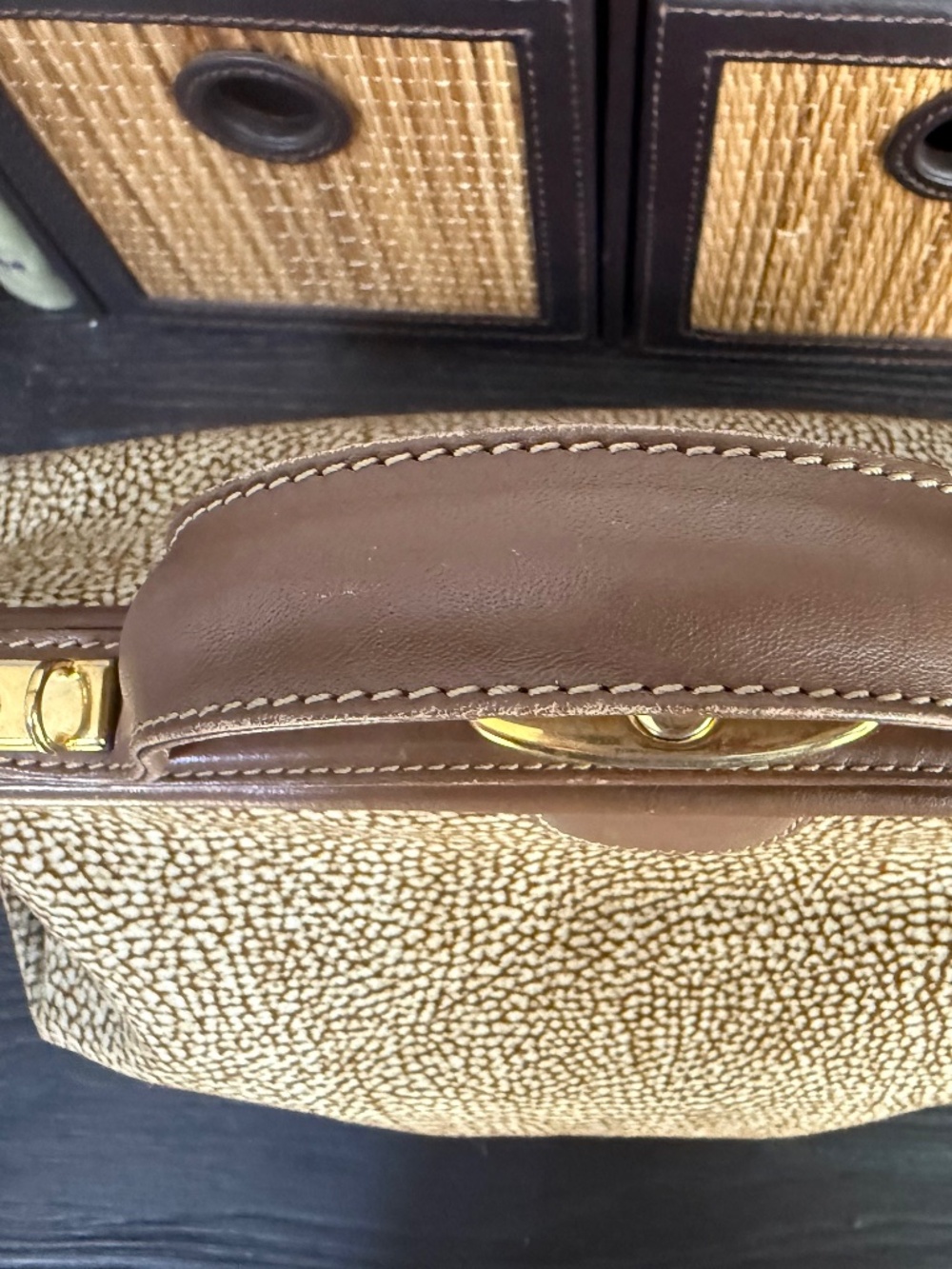 Vintage Borbonese Italy OP Print Doctor Bag Satchel Brown Leather Trim - Picture 7 of 10